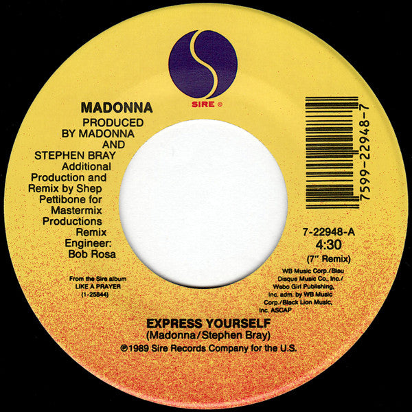 Madonna : Express Yourself (7", Single, Spe)
