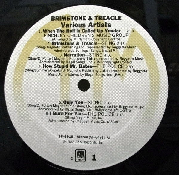 Various Featuring The Police, Sting, Go.Go's* & Squeeze (2) : Brimstone & Treacle (Original Soundtrack Album) (LP, Comp, Mon)