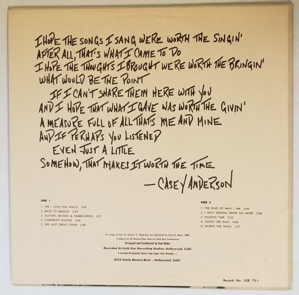 Casey Anderson (3) : The Kind Of Man I Am  (LP, Album, Alc)