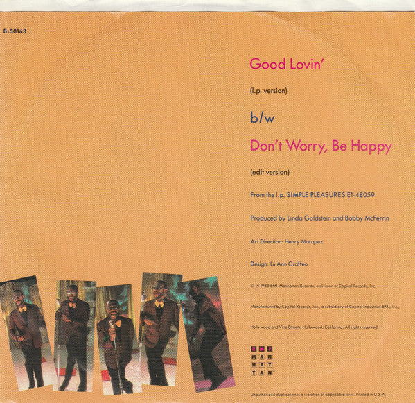 Bobby McFerrin : Good Lovin' / Don't Worry Be Happy (7", Single, Spe)