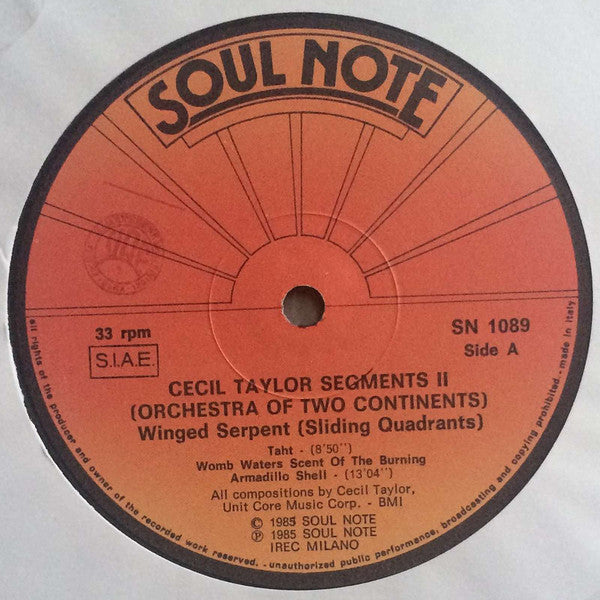 Cecil Taylor Segments II (Orchestra Of Two Continents) : Winged Serpent (Sliding Quadrants) (LP, Album)