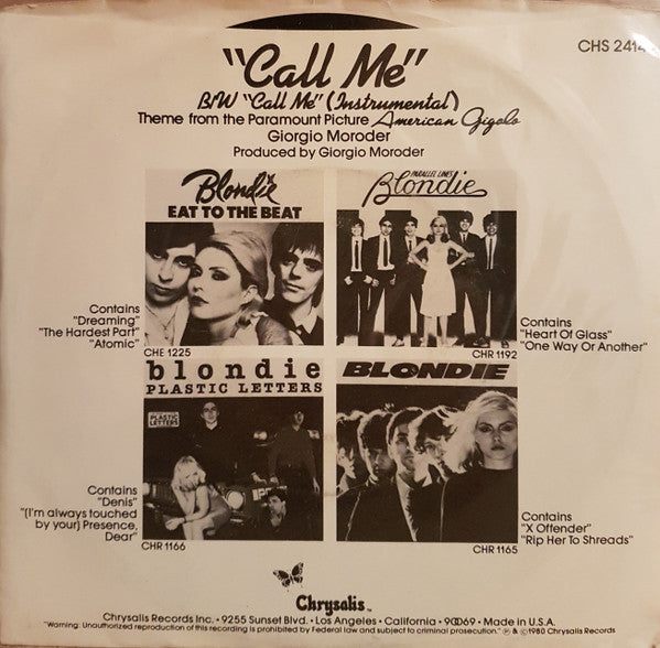 Blondie : Call Me (7", Single, San)