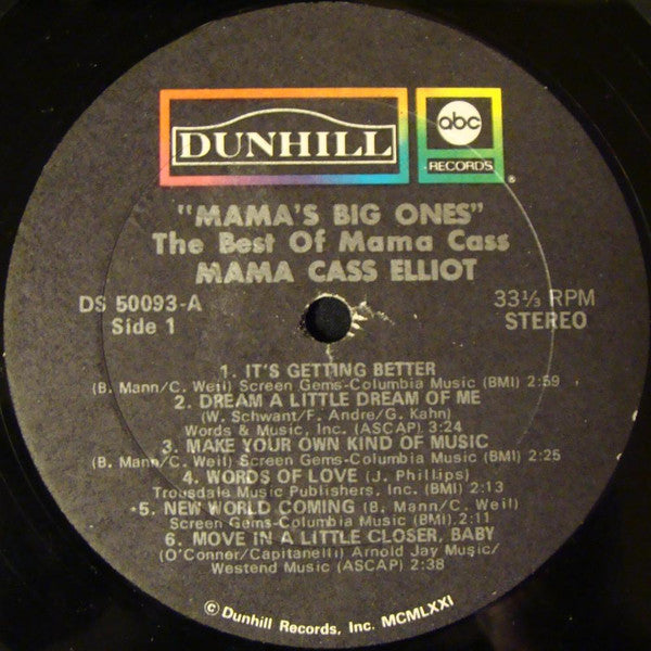 Cass Elliot : Mama's Big Ones: Her Greatest Hits (LP, Comp)