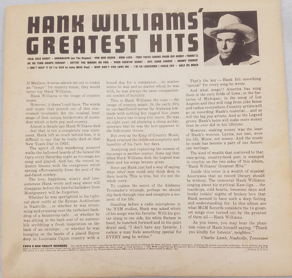 Hank Williams : Greatest Hits (LP, Comp)