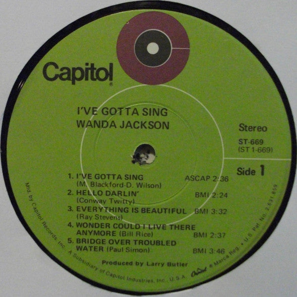 Wanda Jackson : I've Gotta Sing (LP, Album, Win)
