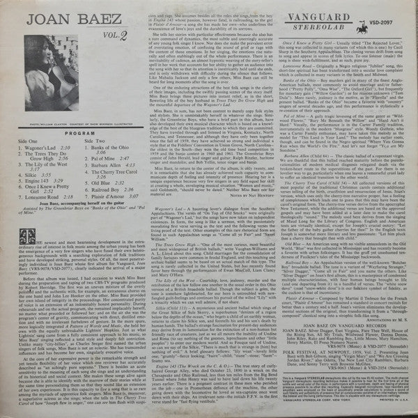 Joan Baez : Joan Baez Vol. 2 (LP, Album, RP, Pit)