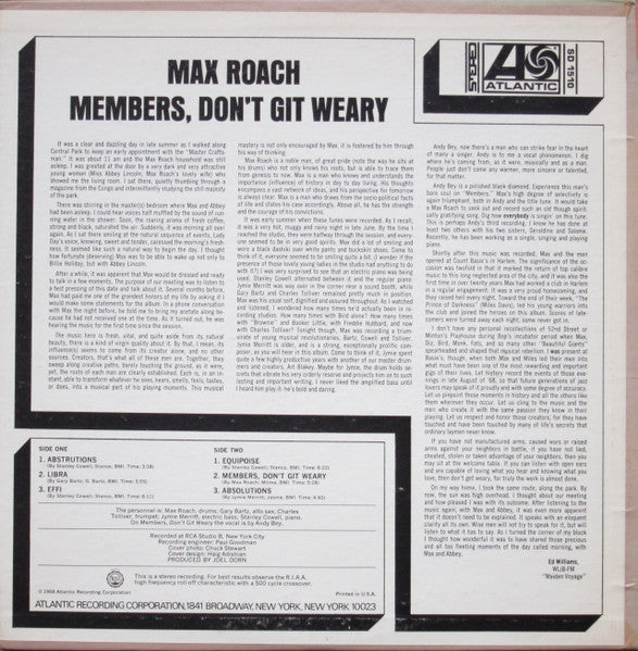 Max Roach : Members, Don't Git Weary (LP, Album, Mon)