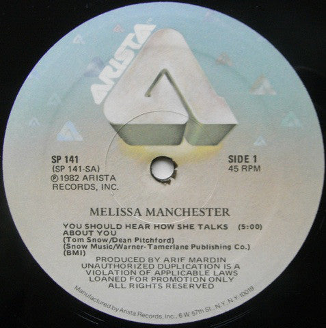 Melissa Manchester : You Should Hear How She Talks About You (12", Promo)