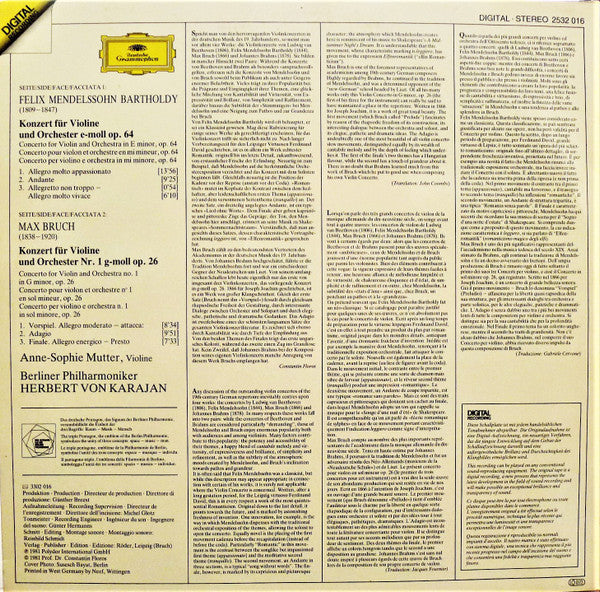 Mendelssohn* • Bruch* - Anne-Sophie Mutter, Berliner Philharmoniker • Herbert von Karajan : Violinkonzerte (LP)