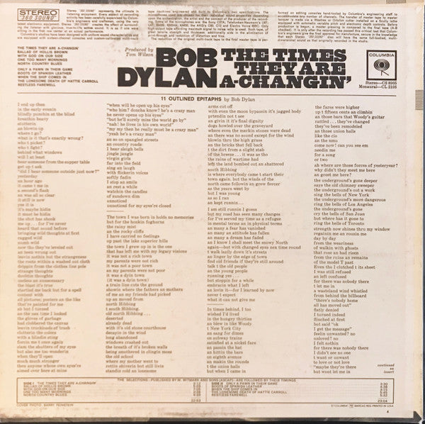 Bob Dylan : The Times They Are A-Changin' (LP, Album, RP, San)