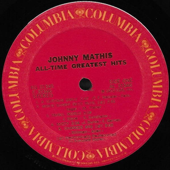 Johnny Mathis : Johnny Mathis' All-Time Greatest Hits (2xLP, Comp, RE, Gat)