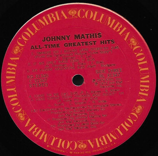 Johnny Mathis : Johnny Mathis' All-Time Greatest Hits (2xLP, Comp, RE, Gat)