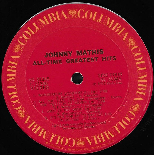 Johnny Mathis : Johnny Mathis' All-Time Greatest Hits (2xLP, Comp, RE, Gat)