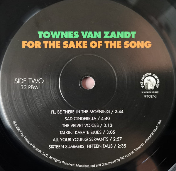 Townes Van Zandt : For The Sake Of The Song (LP, Album, Club, RE, RM, 180)