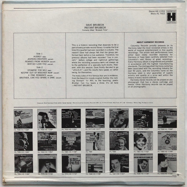 Dave Brubeck : Instant Brubeck (LP, Album, RE)