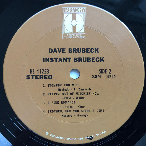 Dave Brubeck : Instant Brubeck (LP, Album, RE)