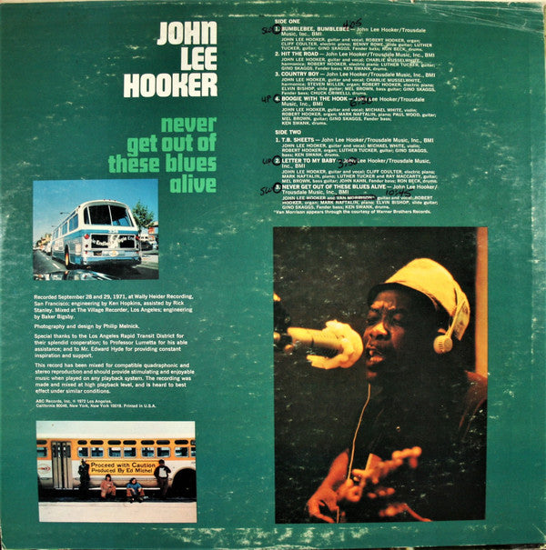 John Lee Hooker : Never Get Out Of These Blues Alive (LP, Album, Quad, Promo, Tru)