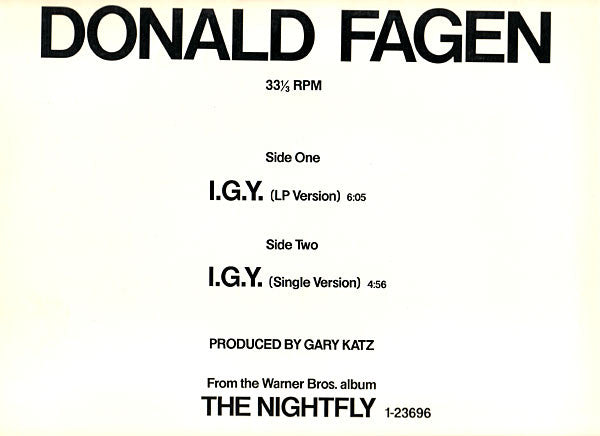 Donald Fagen : I.G.Y. (What A Beautiful World) (12", Promo)