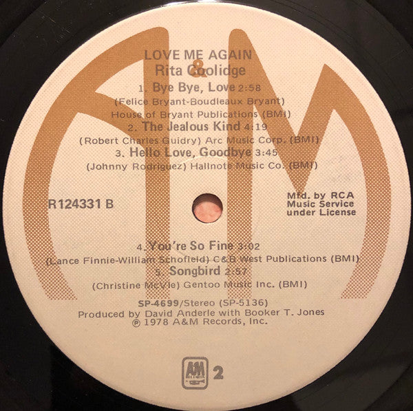 Rita Coolidge : Love Me Again (LP, Album, Club, Gat)