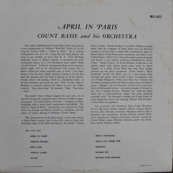 Count Basie And His Orchestra* : April In Paris (LP, Album, Mono)