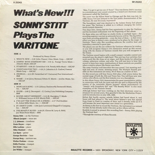 Sonny Stitt : What's New!!! Sonny Stitt Plays The Varitone (LP, Album)