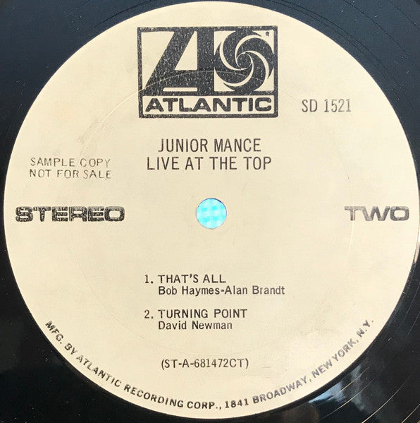 Junior Mance Guest Artist: David "Fathead" Newman : Live At The Top (LP, Promo, Ter)