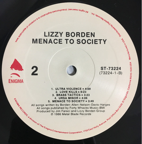 Lizzy Borden : Menace To Society (LP, Album)