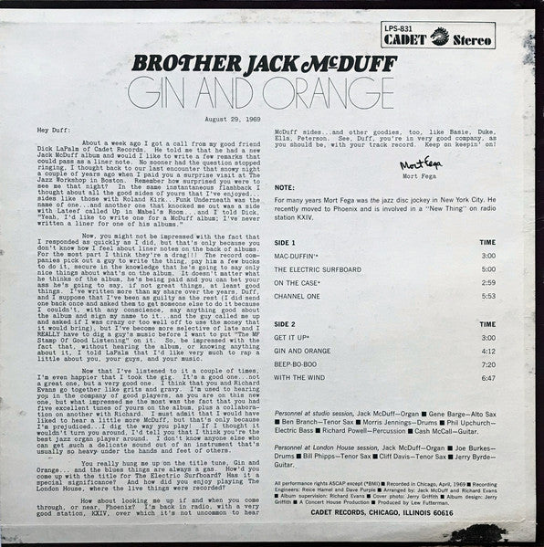 Brother Jack McDuff : Gin And Orange (LP, Album)