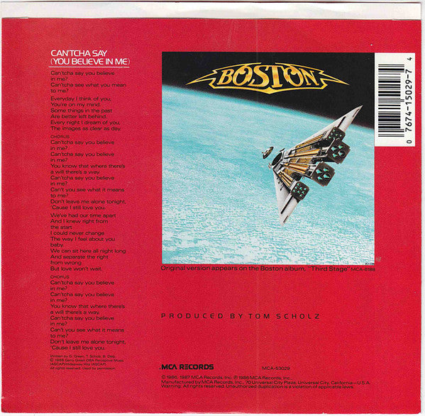 Boston : Can'tcha Say (You Believe In Me) / Still In Love (7", Single, Pin)