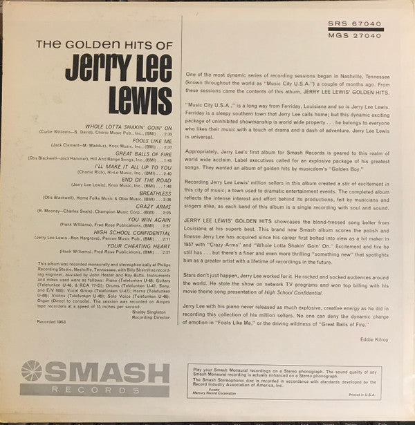 Jerry Lee Lewis : The Golden Hits Of Jerry Lee Lewis (LP, Album, Ter)