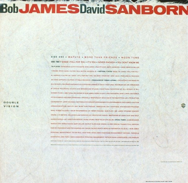 Bob James & David Sanborn : Double Vision (LP, Album, Club, Car)