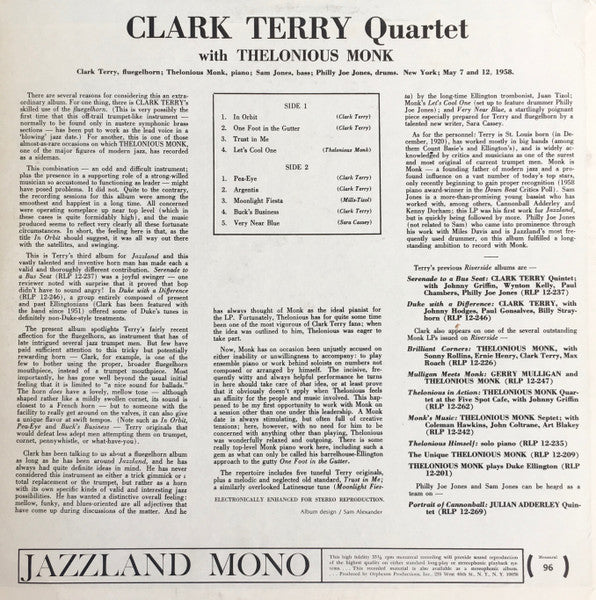 Clark Terry With Thelonious Monk : Clark Terry Quartet With Thelonious Monk (LP, Album, Mono)