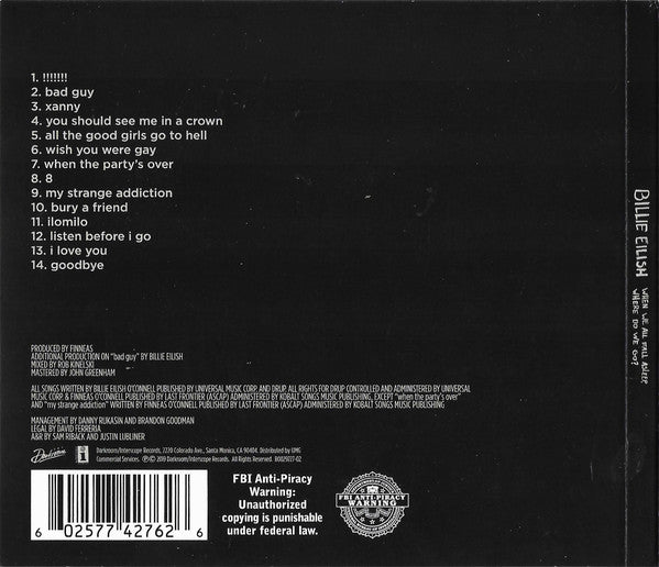 Billie Eilish : When We All Fall Asleep, Where Do We Go? (CD, Album, Dig)