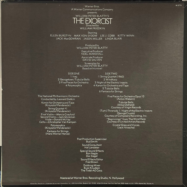 National Philharmonic Orchestra / Leonard Slatkin : Music Excerpts From The Motion Picture The Exorcist (LP, Album, Ter)