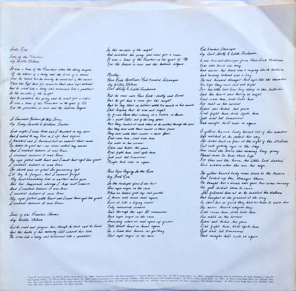 Willie Nelson : Red Headed Stranger (LP, Album, RP, Ter)