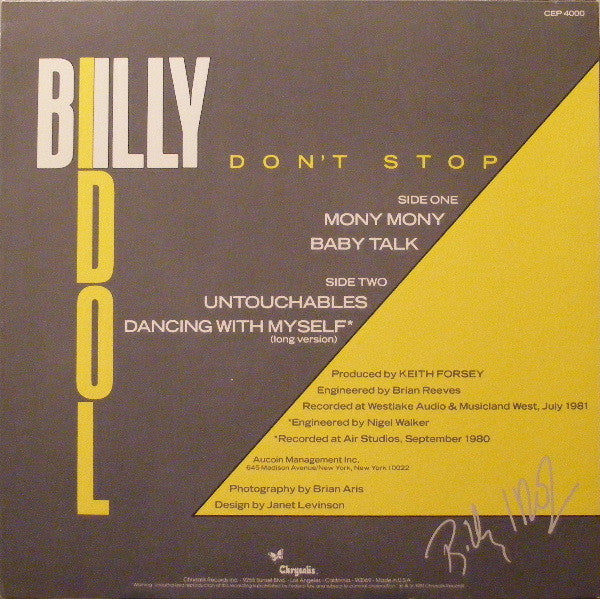 Billy Idol : Don't Stop (12", EP, San)