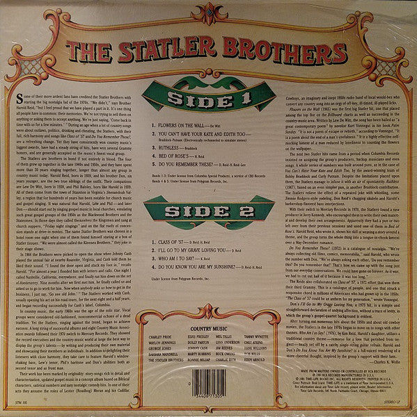 The Statler Brothers : Country Music (LP, Comp, Bar)