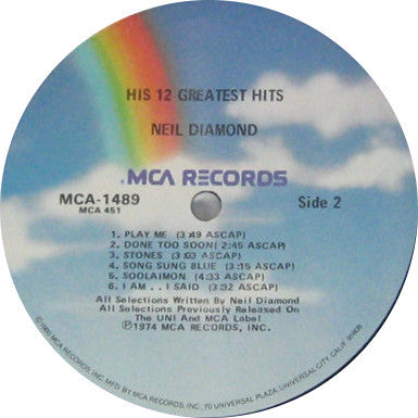 Neil Diamond : His 12 Greatest Hits (LP, Comp, RE, Glo)