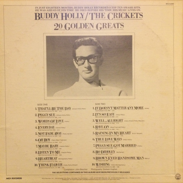 Buddy Holly / The Crickets (2) : 20 Golden Greats (LP, Comp, Mono, Pin)