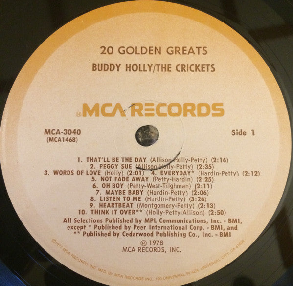 Buddy Holly / The Crickets (2) : 20 Golden Greats (LP, Comp, Mono, Pin)