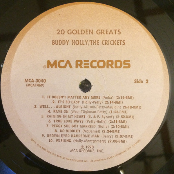 Buddy Holly / The Crickets (2) : 20 Golden Greats (LP, Comp, Mono, Pin)