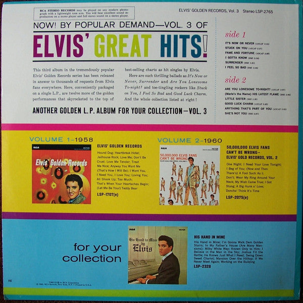 Elvis Presley : Elvis' Golden Records, Vol. 3 (LP, Comp, RE, Bla)