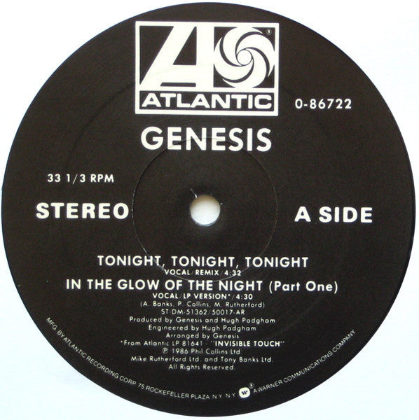 Genesis : Tonight, Tonight, Tonight (Remix Long Version) (12", Single, AR)