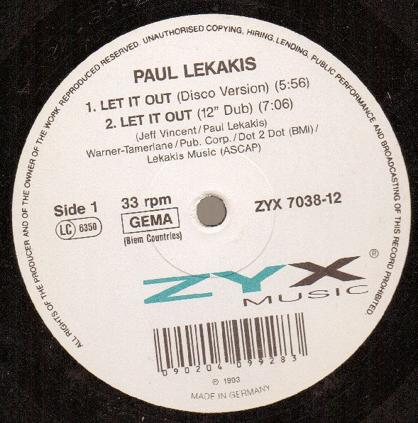 Paul Lekakis : Let It Out (12")