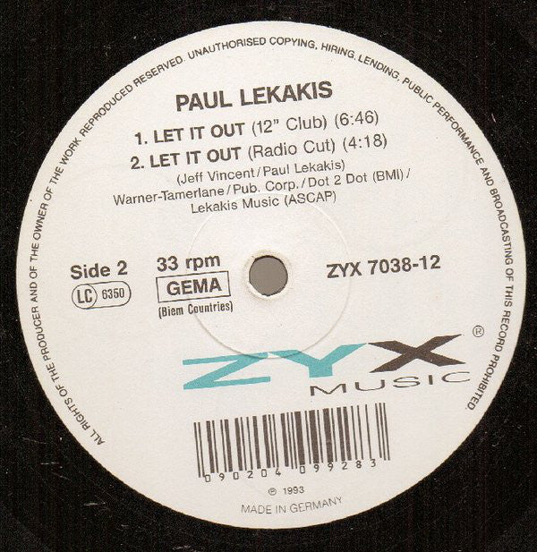Paul Lekakis : Let It Out (12")