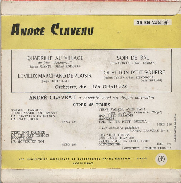 André Claveau, Léo Chauliac Et Son Orchestre : Quadrille Au Village - Du Film "Oklahoma" (7", EP, Mono)