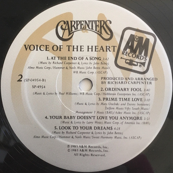 Carpenters : Voice Of The Heart (LP, Album, Mon)