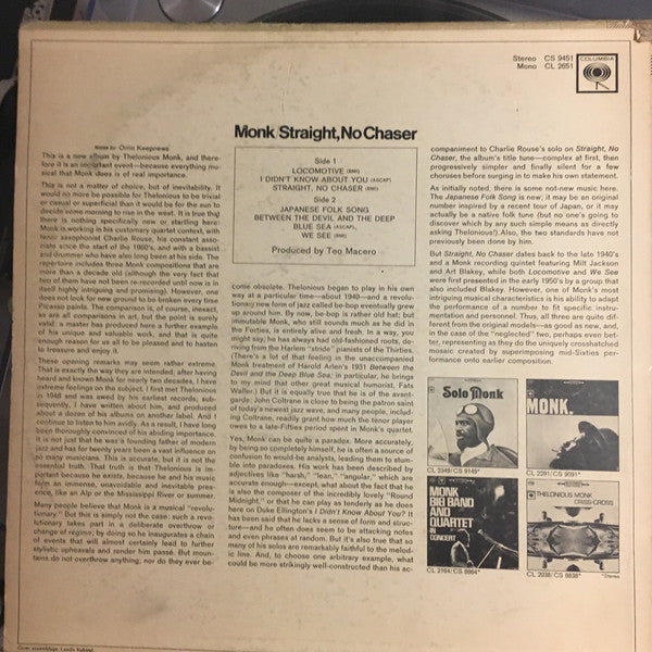 Monk* : Straight, No Chaser (LP, Album, Pit)