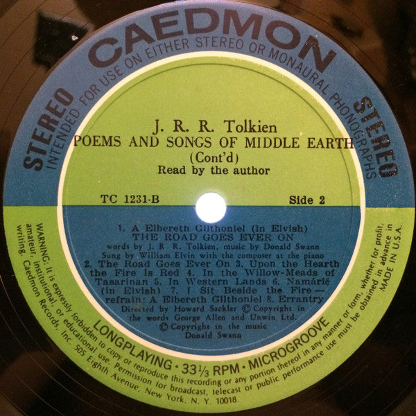 J.R.R. Tolkien : Poems And Songs Of Middle Earth (LP, Album, RE)