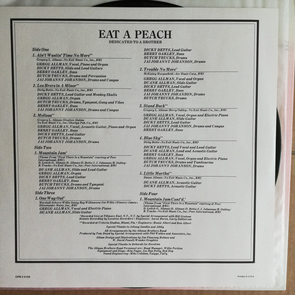 The Allman Brothers Band : Eat A Peach (2xLP, Album, RE, Gat)